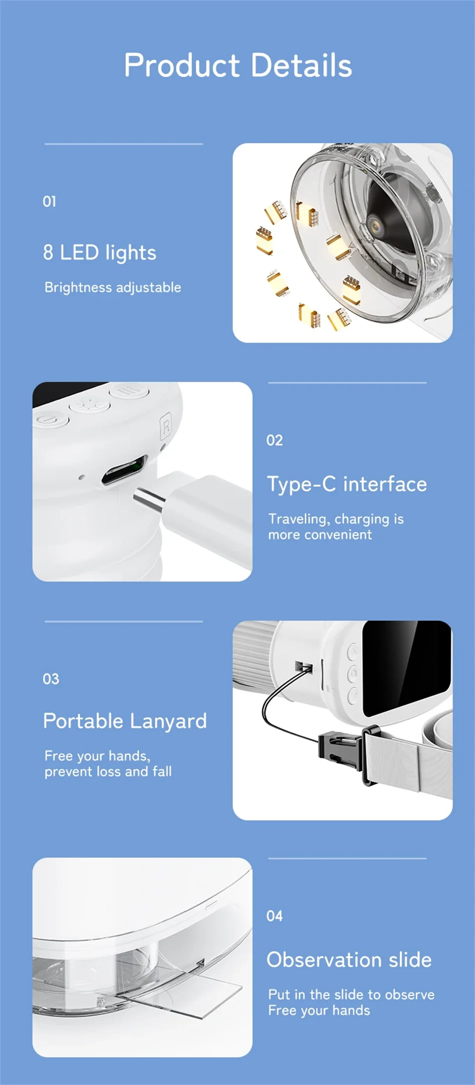 1000X Handheld Microscope for Kids 2.0" Screen Rechargeable Mini Pocket Digital Microscopes Portable Edu Gift Children Students