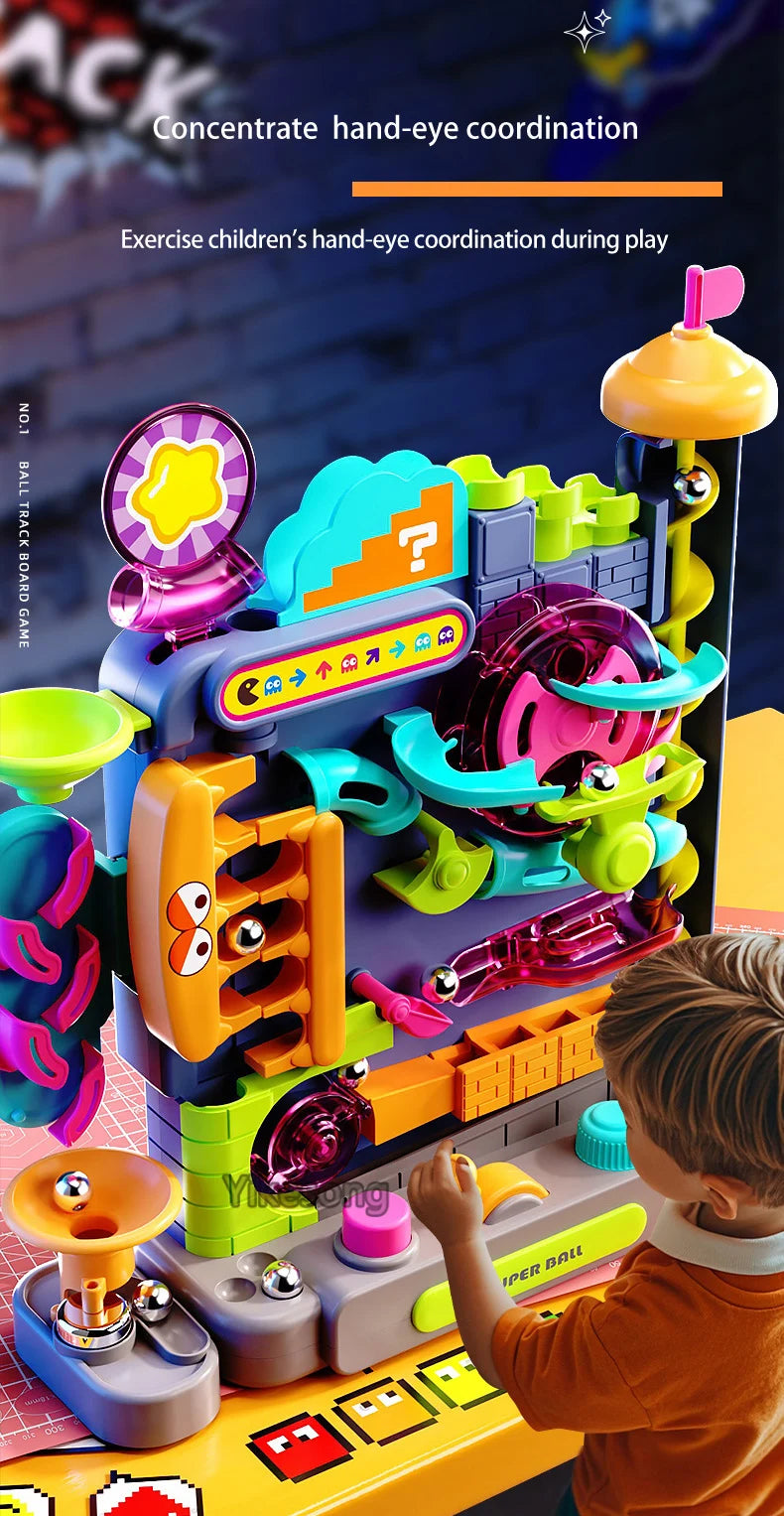 Educational Montessori Toy Multi-Layer Track Adventure Game Rail Rolling Ball Model Interactive Brain for Children Kids