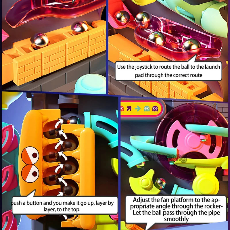 Educational Montessori Toy Multi-Layer Track Adventure Game Rail Rolling Ball Model Interactive Brain for Children Kids